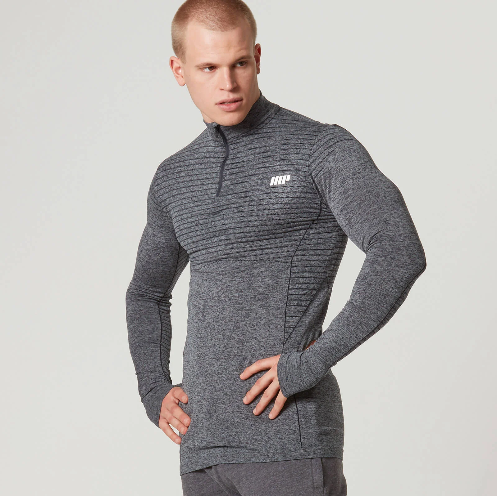 Myprotein Heren naadloze ¼ Zip Top - Zwart Mergel - S - Zwart Afbeelding 1