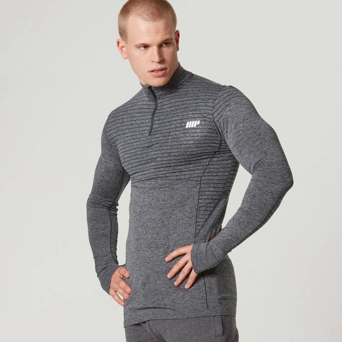 Myprotein Heren naadloze ¼ Zip Top - Zwart Mergel