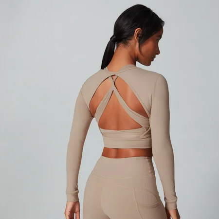 Power Open Back Crop Top - Brown