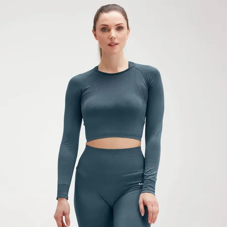 MP Shape naadloze crop top met ultralange mouwen voor dames - Diepzeeblauw