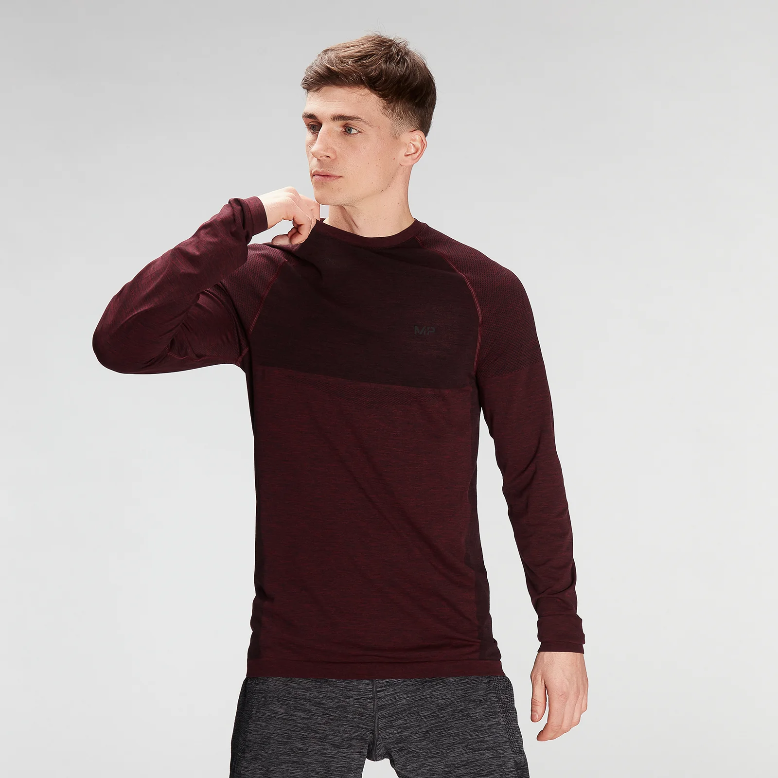 MP Men's Essential Seamless Long Sleeve Top- Washed Oxblood Marl - XXS Afbeelding 1