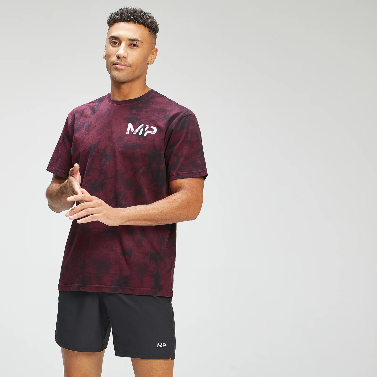 MP Men's Adapt Tie Dye Short Sleeve Oversized T-Shirt - Black/Merlot - XXS Afbeelding 1