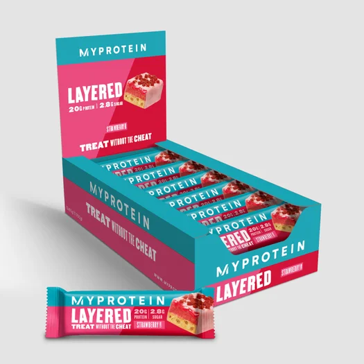 Eiwitreep met laagjes - 12 x 60g - Aardbei