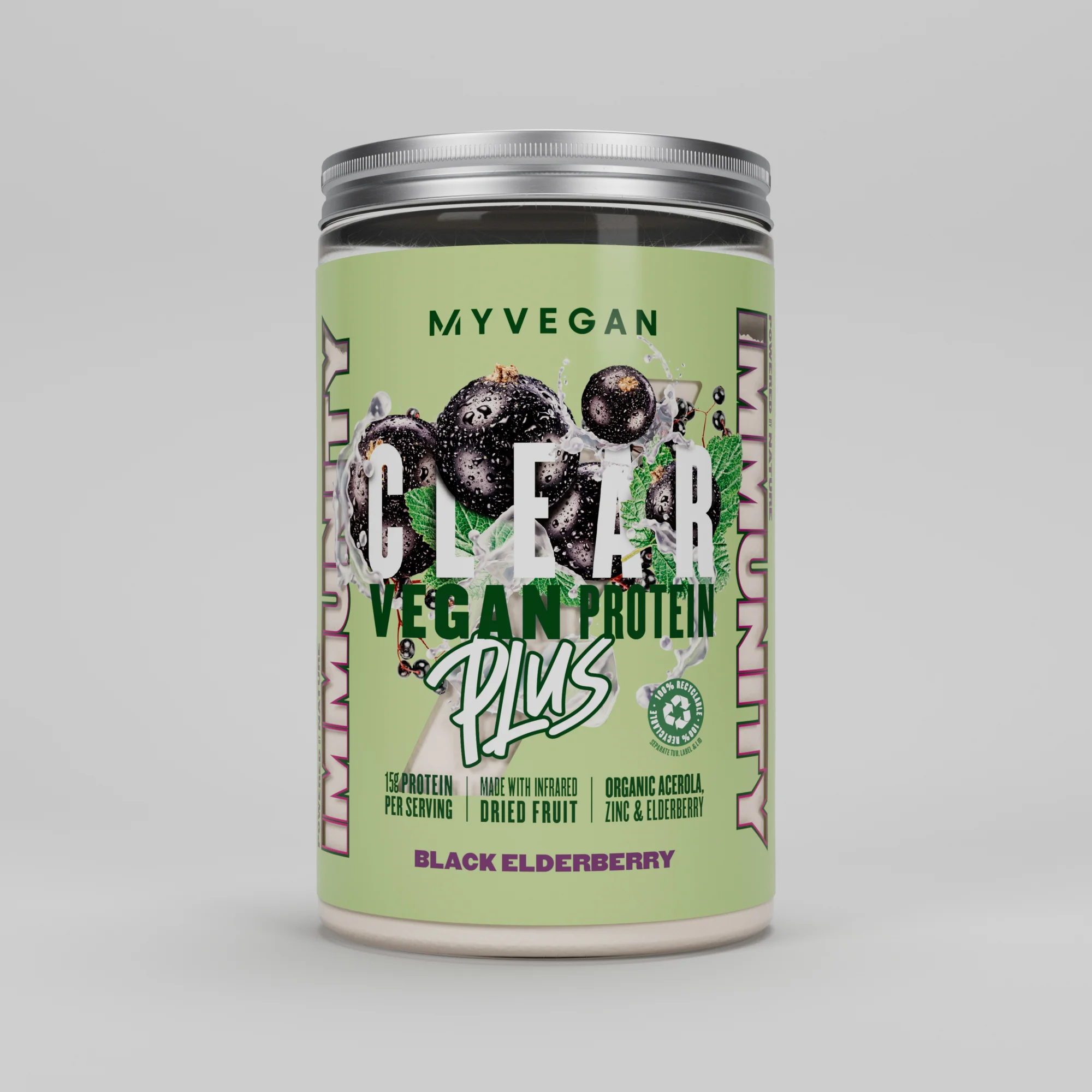 Clear Vegan Protein Plus - Immuunsysteem - 375g - Vlierbes Afbeelding 1