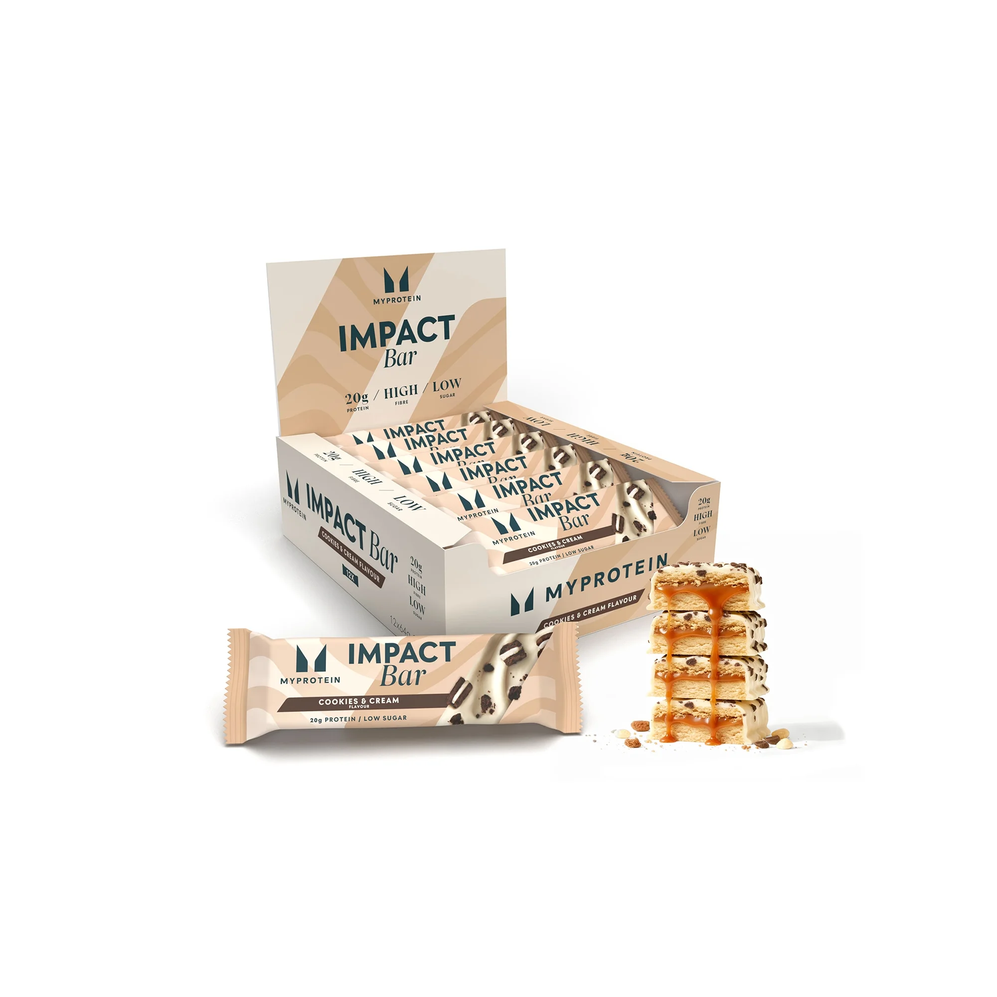 Impact Protein Bar - 12 x 64g - Cookies and Cream Afbeelding 1