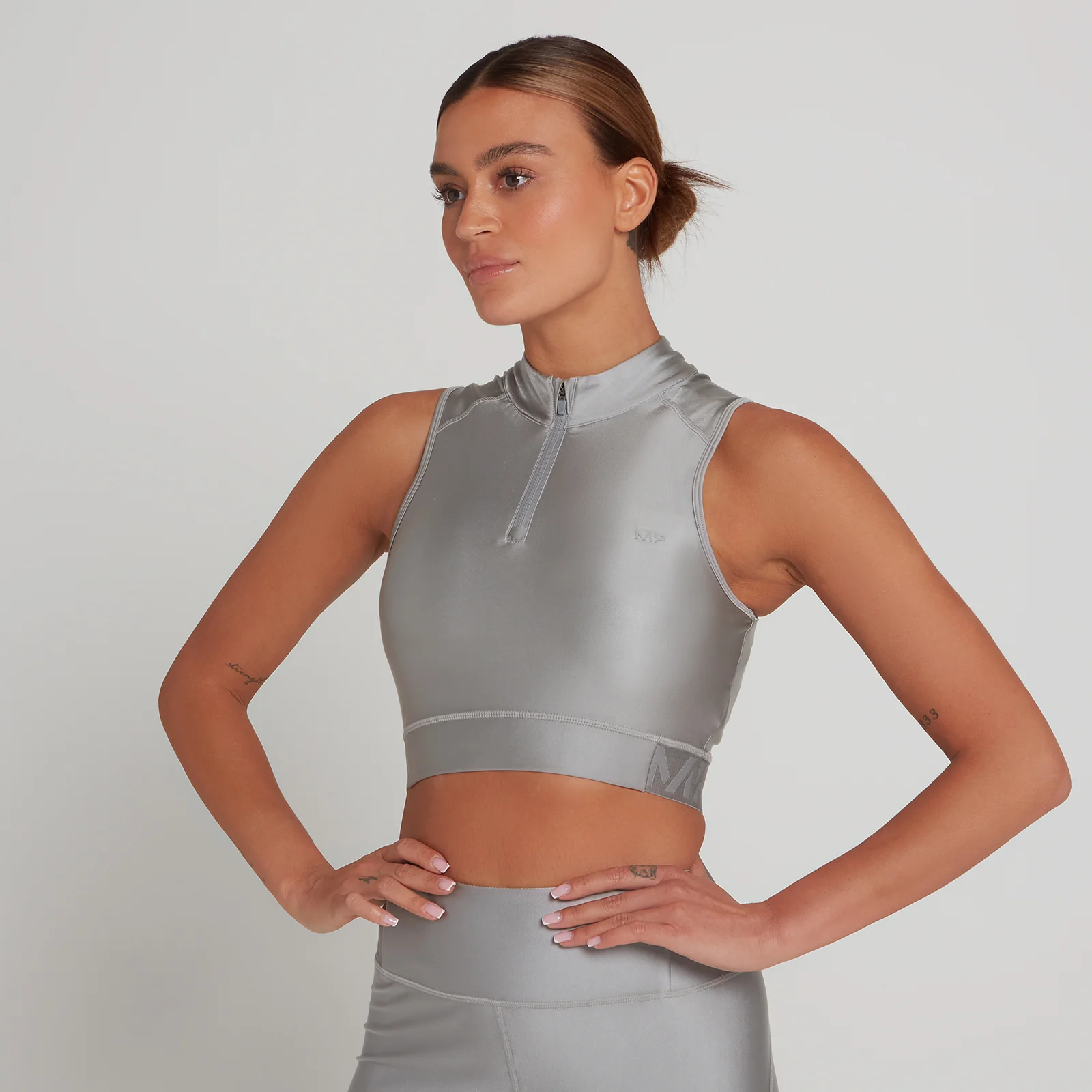 Limited Edition MP Engage cropped sporthemd met kwartrits voor dames - Stormgrijs - XXS Afbeelding 1