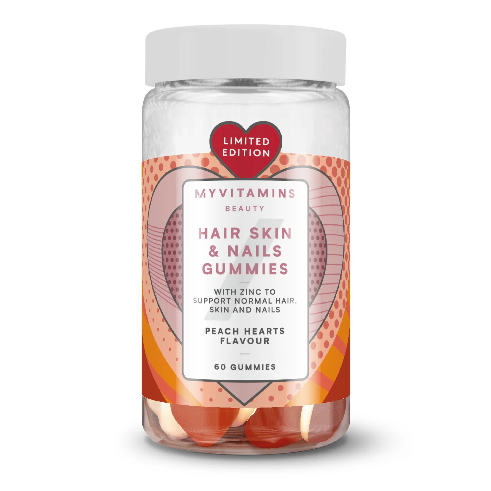 Gummies voor haar, huid en nagels - Perzikhartjes - 60gummies - Perzik Hart Afbeelding 1