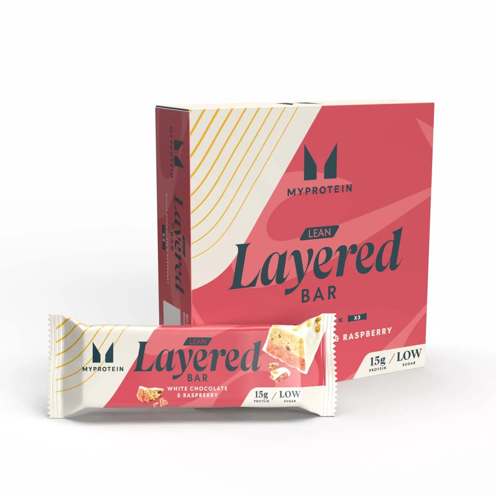 Lean Layered Protein Bar - 3 x 40g - Witte Chocolade en Framboos Afbeelding 1