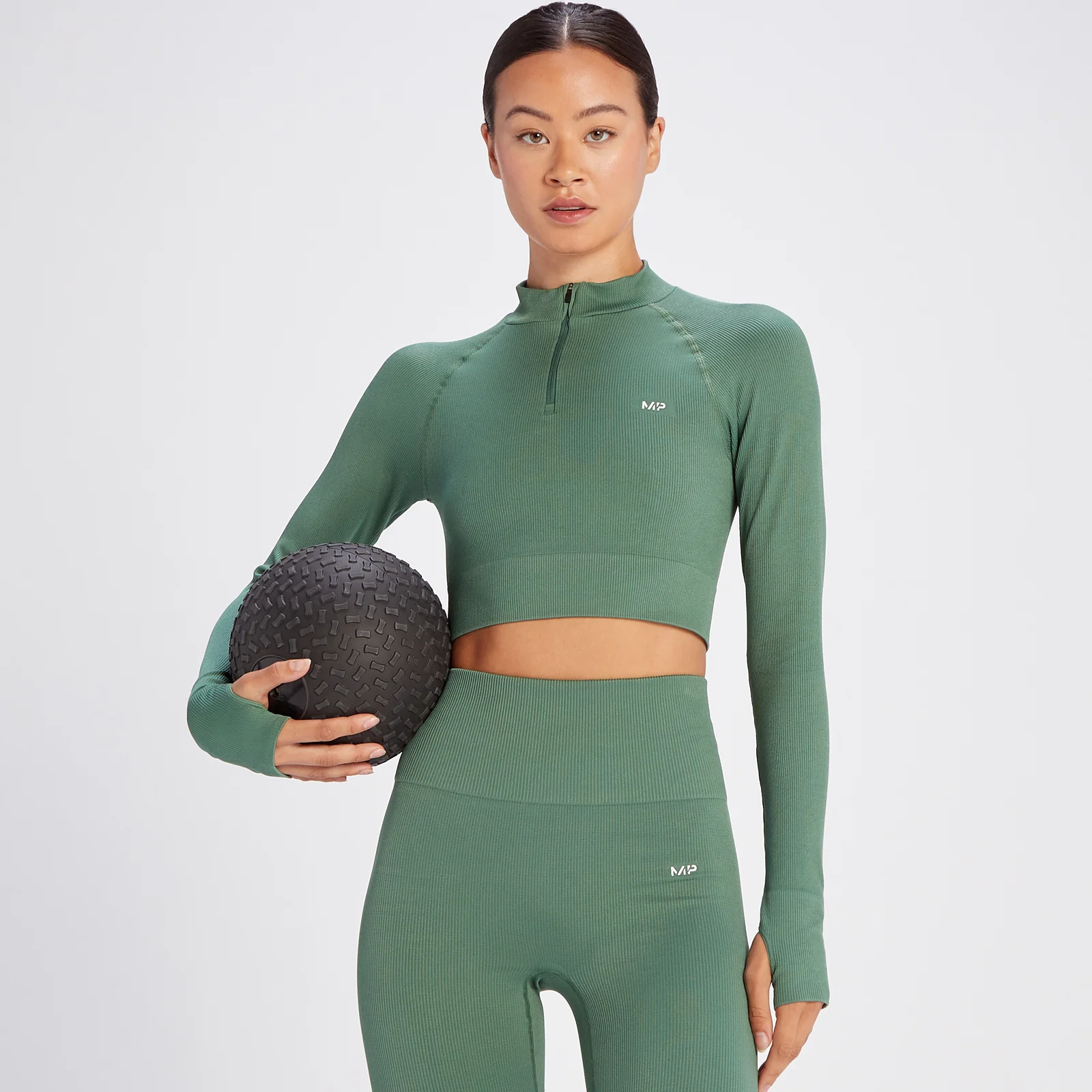 MP Tempo croptop van ribstof met kwartrits voor dames - Dennegroen - XS Afbeelding 1