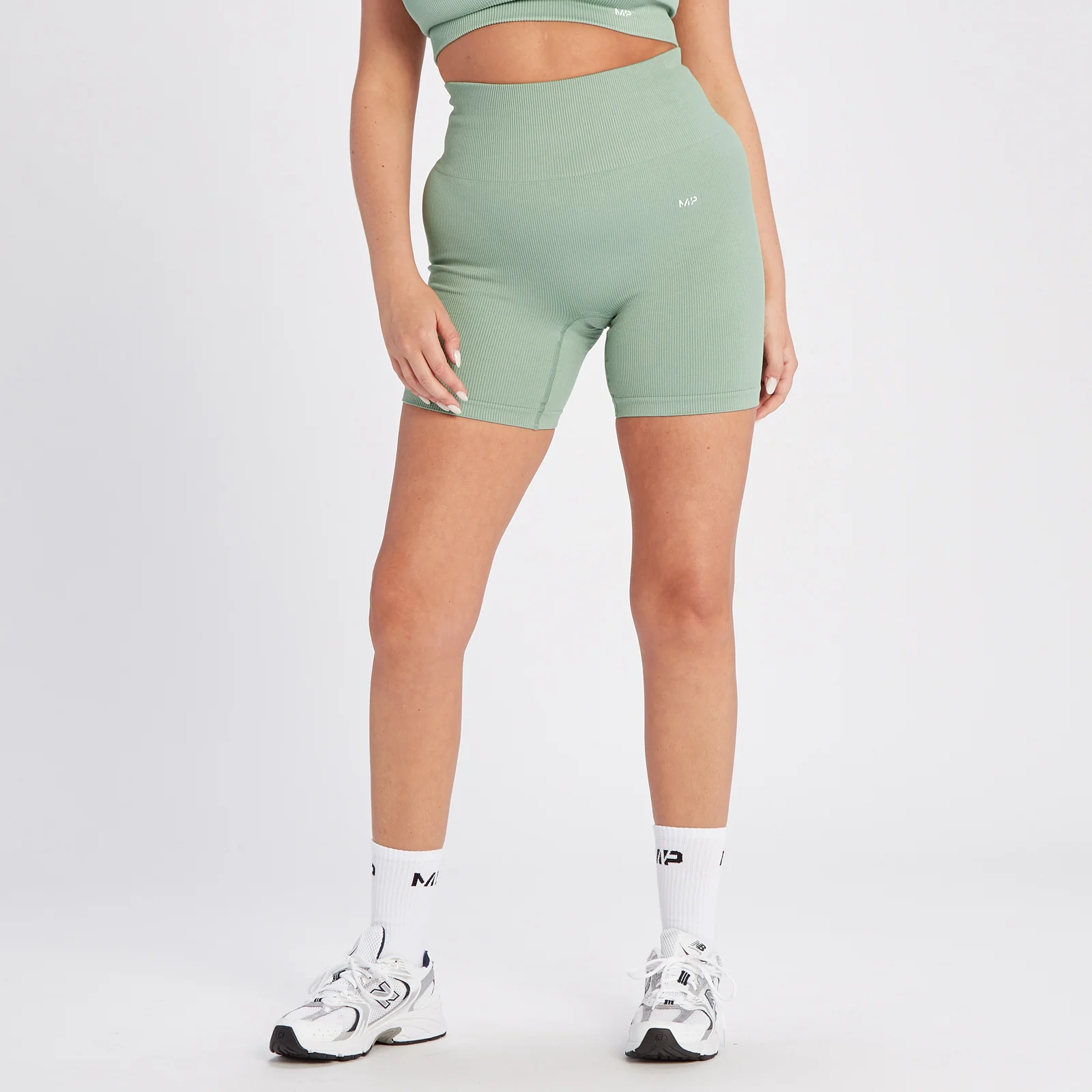 MP Tempo naadloze short van ribstof voor dames - Salie-grijs - XS Afbeelding 1