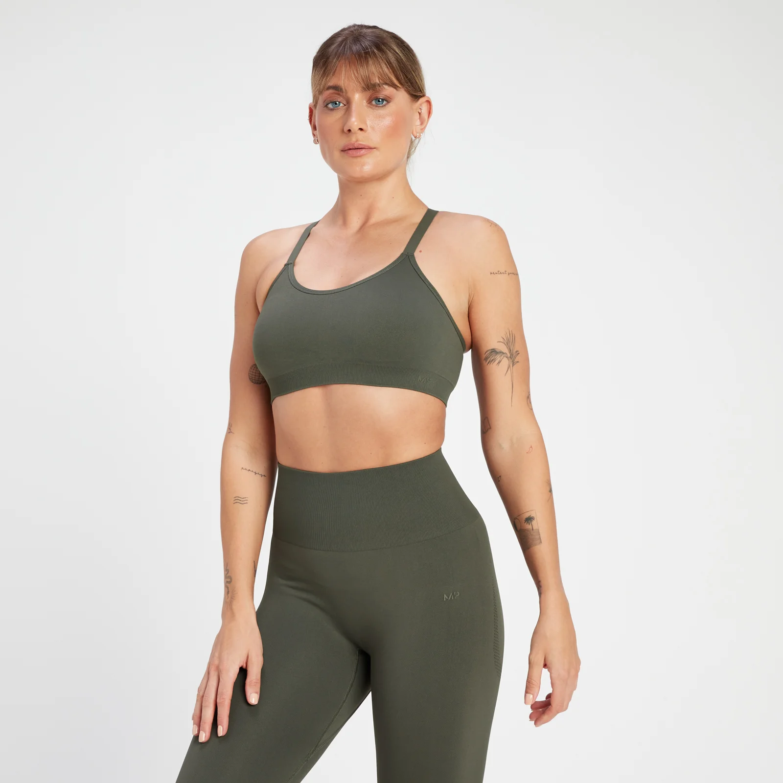 MP Rest Day naadloze sportbeha met gekruiste rugbandjes - Taupe-groen - XS Afbeelding 1