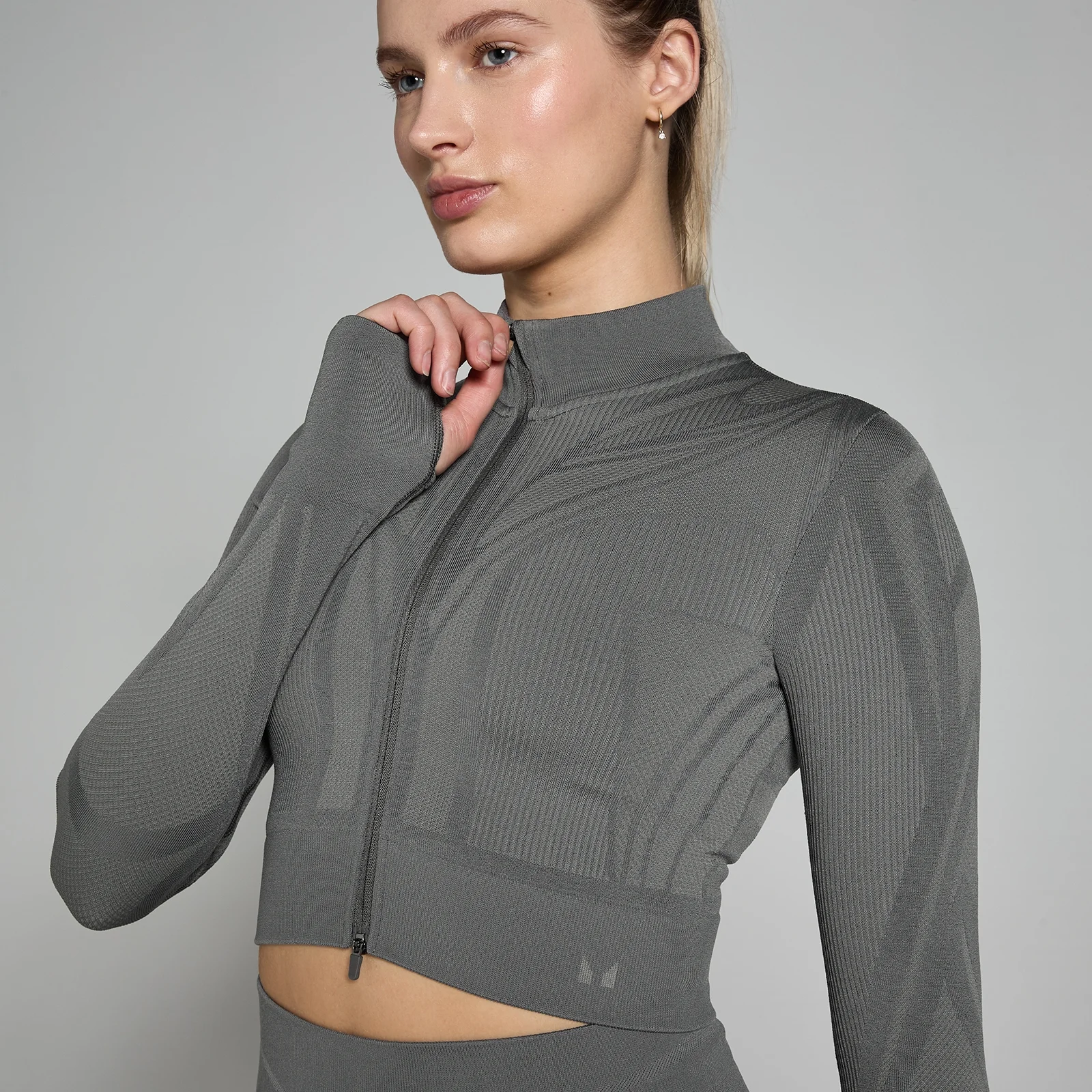 MP Tempo Ultra Geometric naadloos gecropt jack voor dames - Koolstofgrijs - XS Afbeelding 1