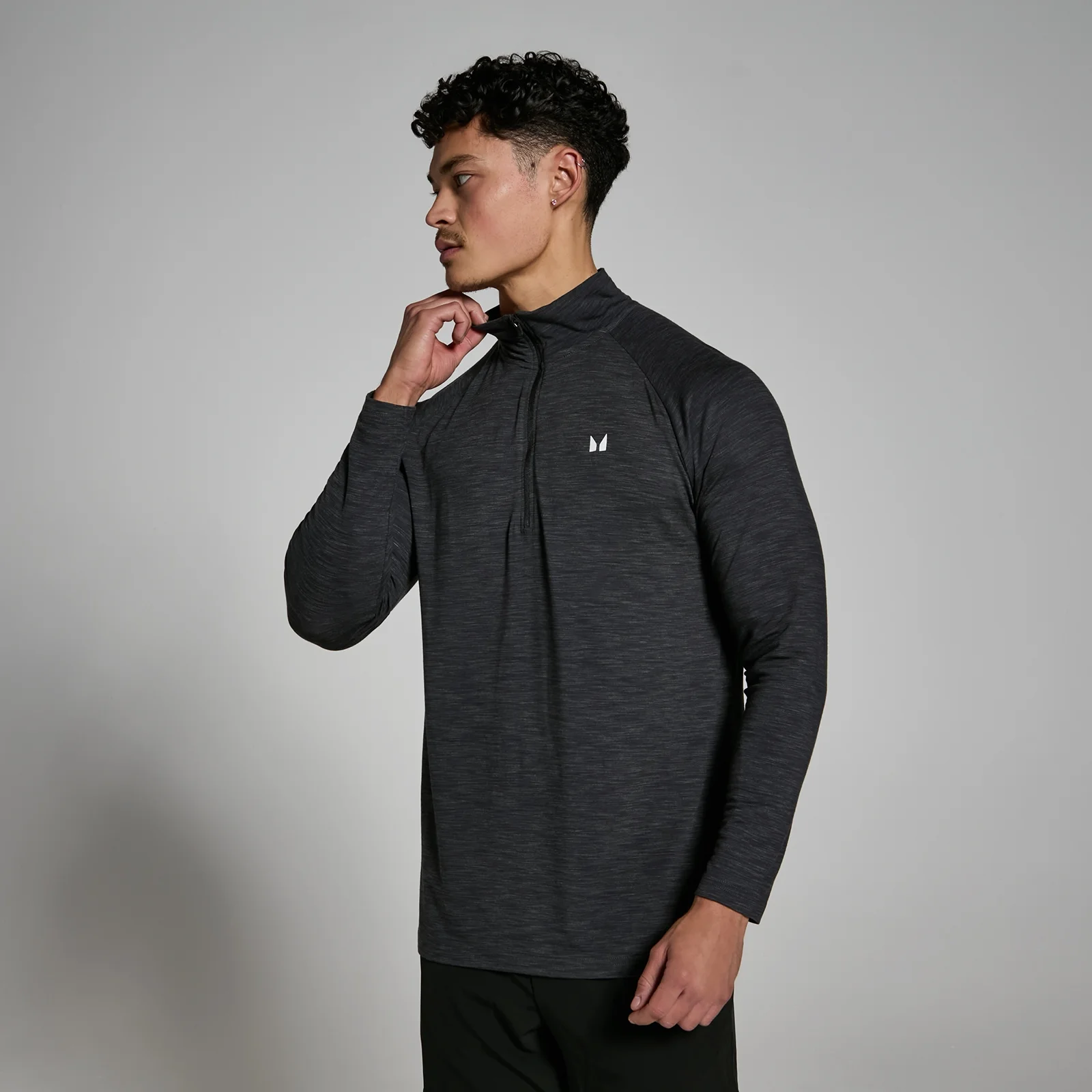 MP Performance shirt met kwartrits voor heren - Gemêleerd zwart - L Afbeelding 1
