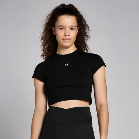 MP Basics croptop met nauwsluitende pasvorm en korte mouwen voor dames - Zwart