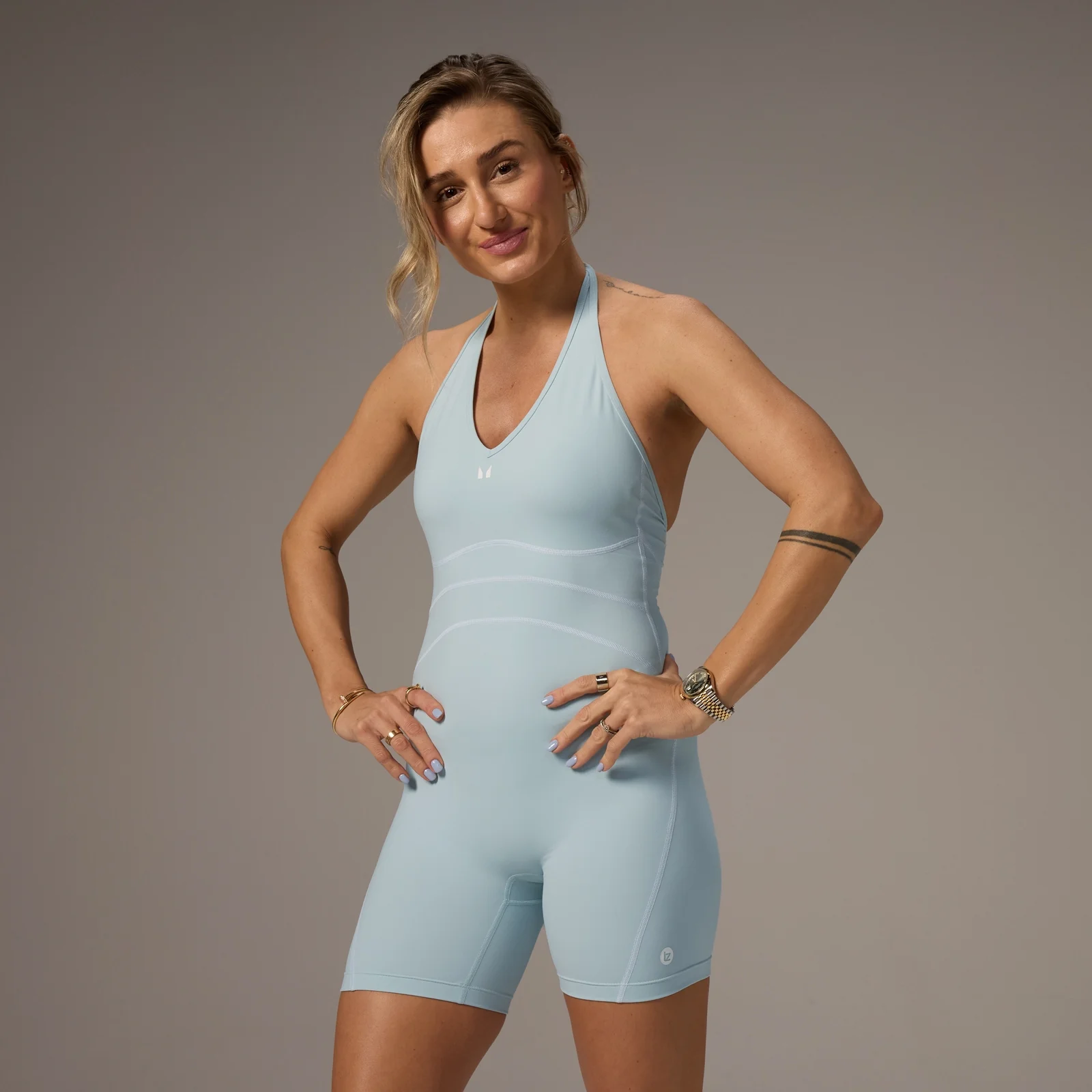 MP X Tatiana contrasterende alles-in-een met short en lage hals - Licht aquablauw - XS Afbeelding 1