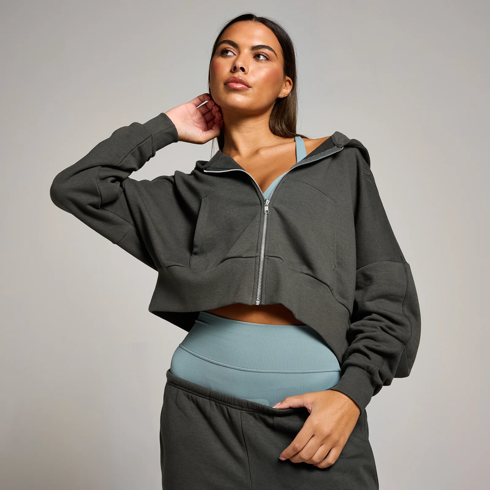 MP Tempo gecropte hoodie met rits voor dames - Nachtgrijs - M Afbeelding 1