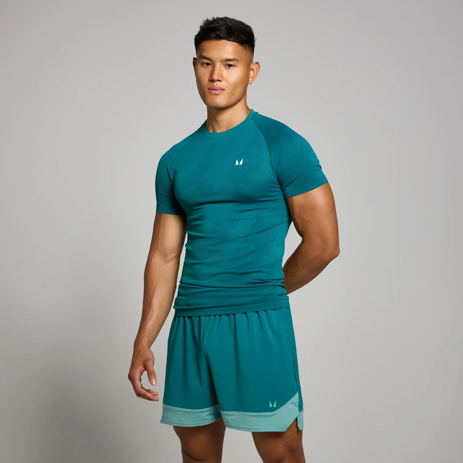 MP Tempo naadloos shirt met opdruk van pilaar voor heren - Aquatisch blauwgroen - XS Afbeelding 1