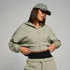 MP geropte hoodie met rits en opgestikt motief - Donkersaliegroen