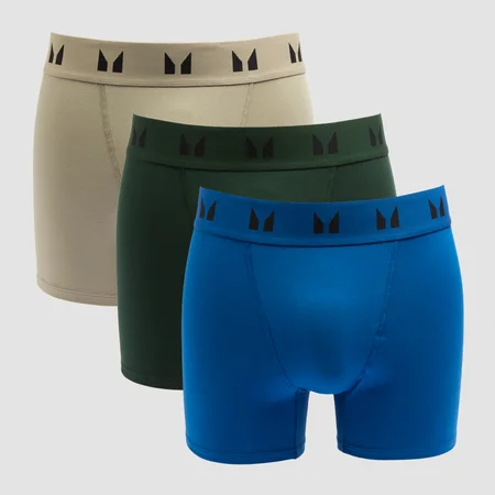 MP boxershort voor heren (verpakking met drie stuks) - Donkersmaragdgroen / Donkersaliegroen / Puurblauw