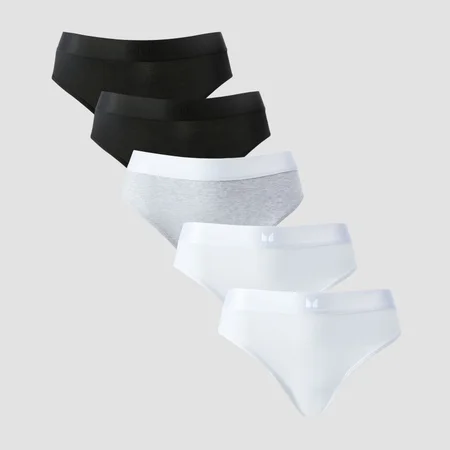 MP middelhoog bikinibroekje voor dames (verpakking met 5 stuks) - Wit / Zwart / Gemêleerd grijs