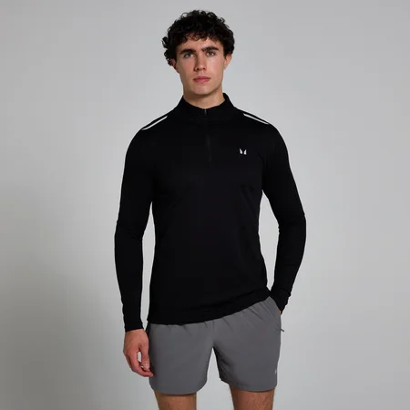 MP Active gerasterd shirt met kwartrits voor heren - Zwart