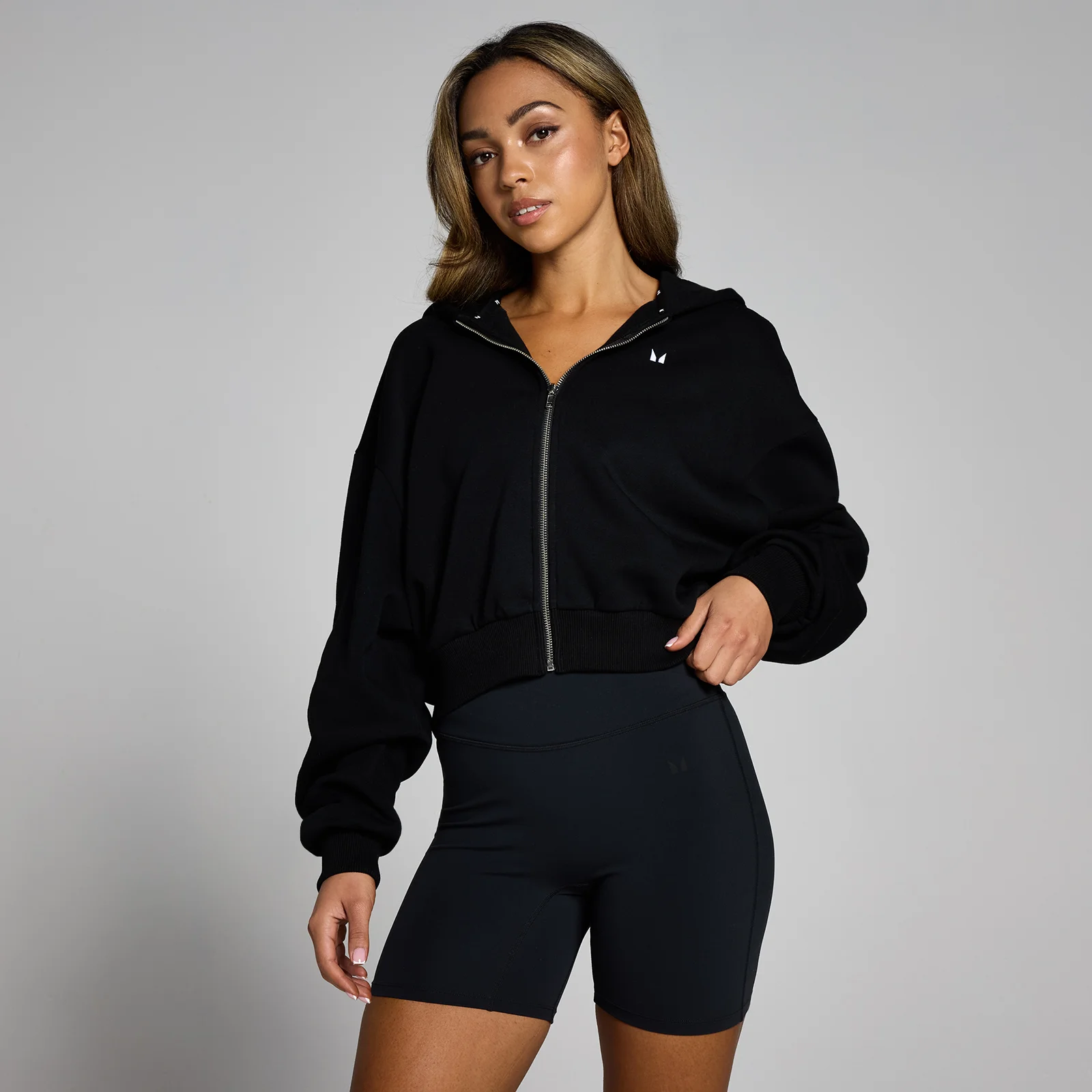 MP Basics gecropte hoodie met rits voor dames - Zwart - XS Afbeelding 1
