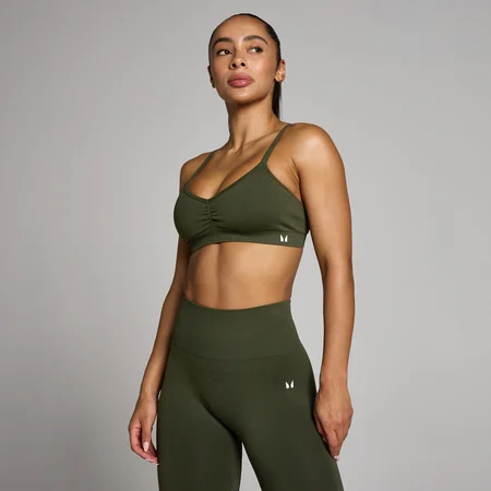 MP Dames Tempo Naadloze Ruched Front Sport-BH - Bosgroen