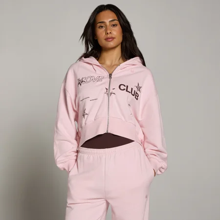 MP Dames Move Club Graphic Lichtgewicht Loopback Hoodie met Rits - Blush