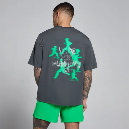 MP Heren Velocity Grafisch Katoen Modal T-Shirt - Donkergrijs / Groen