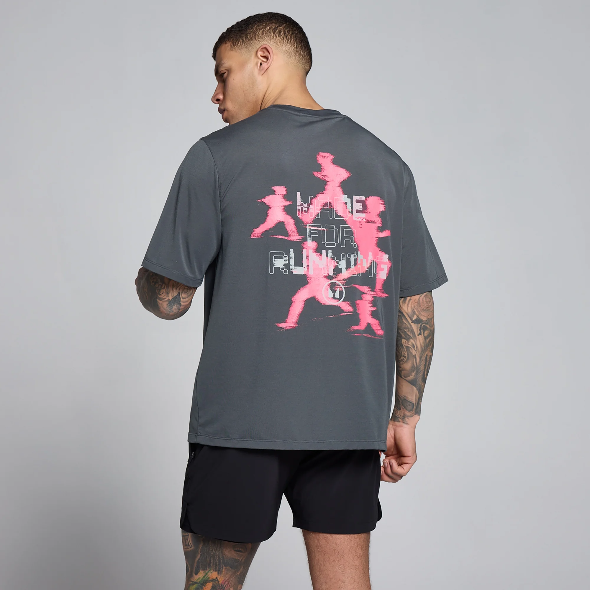 MP Heren Velocity Grafisch Katoen Modal T-Shirt - Donkergrijs / Roze - XS Afbeelding 1