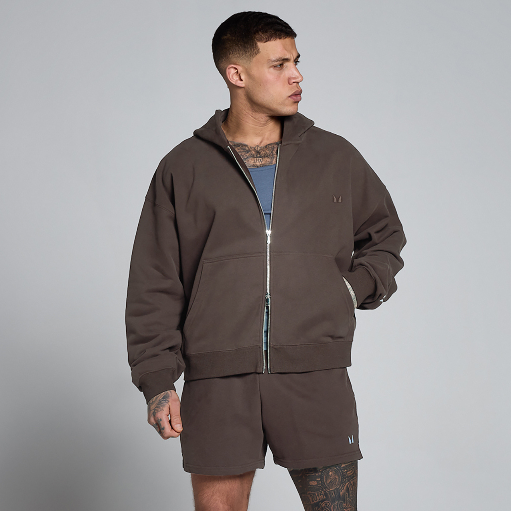 MP Men's Lift Oversized Loopback 2 Way Zip Hoodie - Chocolade - XS Afbeelding 1