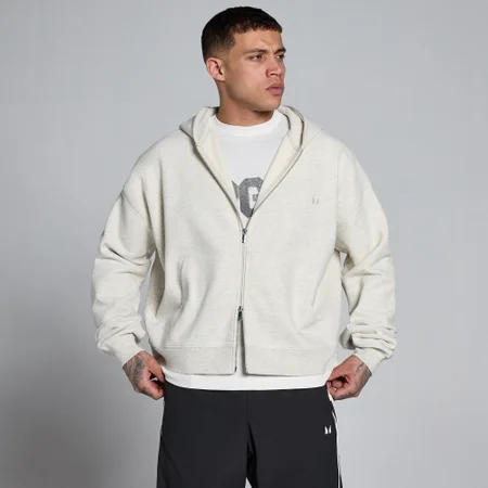 MP Men's Lift Oversized Loopback 2 Way Zip Hoodie - Romig Grijs Gemêleerd