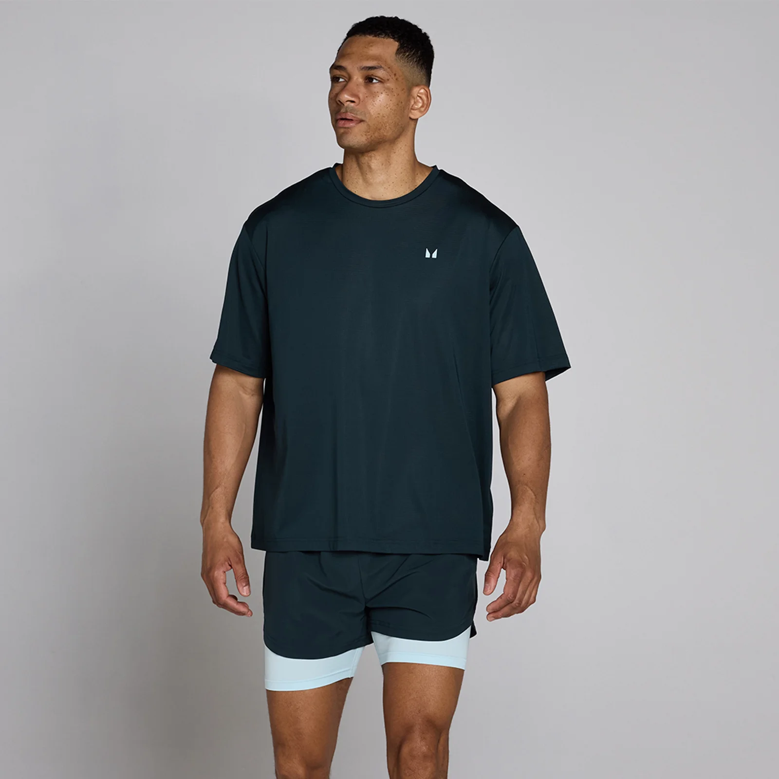 MP Heren Hybrid Oversized Mesh T-Shirt - Faded Blue - XS Afbeelding 1