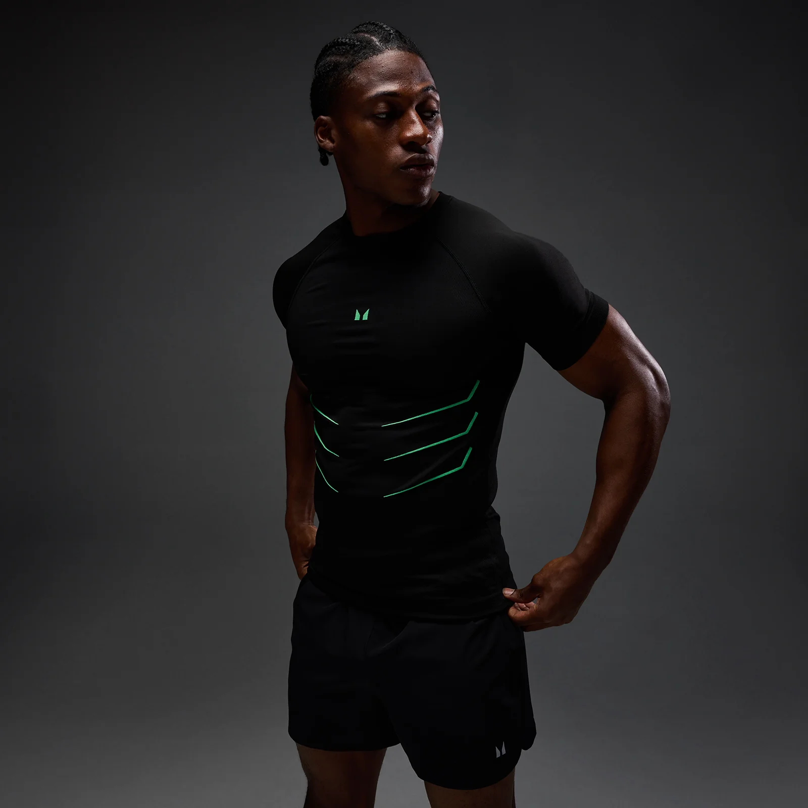 MP Heren Hero Muscle Fit Naadloos T-Shirt - Gewassen Zwart/Alpha Groen - XS Afbeelding 1