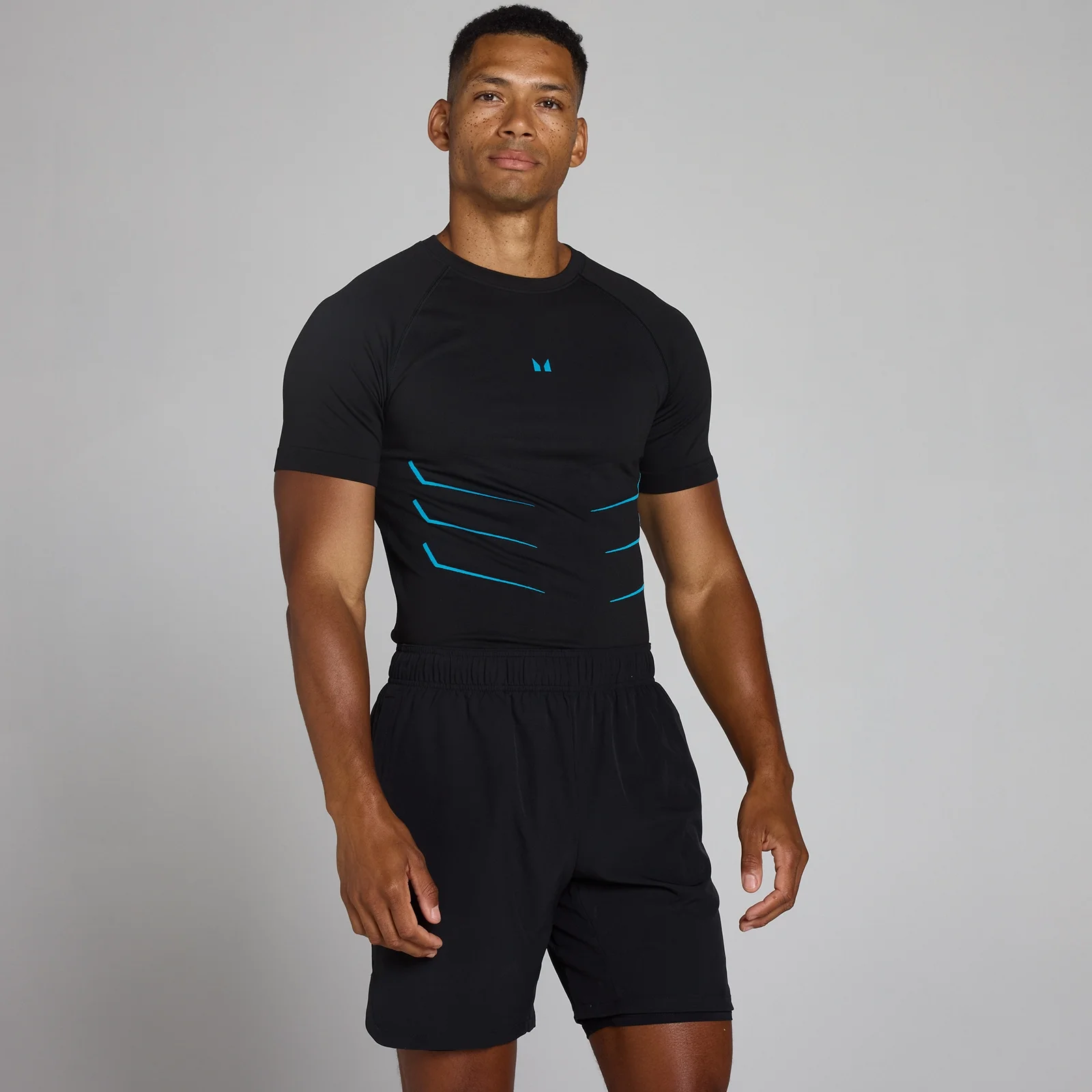 Lift Muscle Fit Naadloos T-Shirt - Gewassen Zwart/Power Blue - XS Afbeelding 1