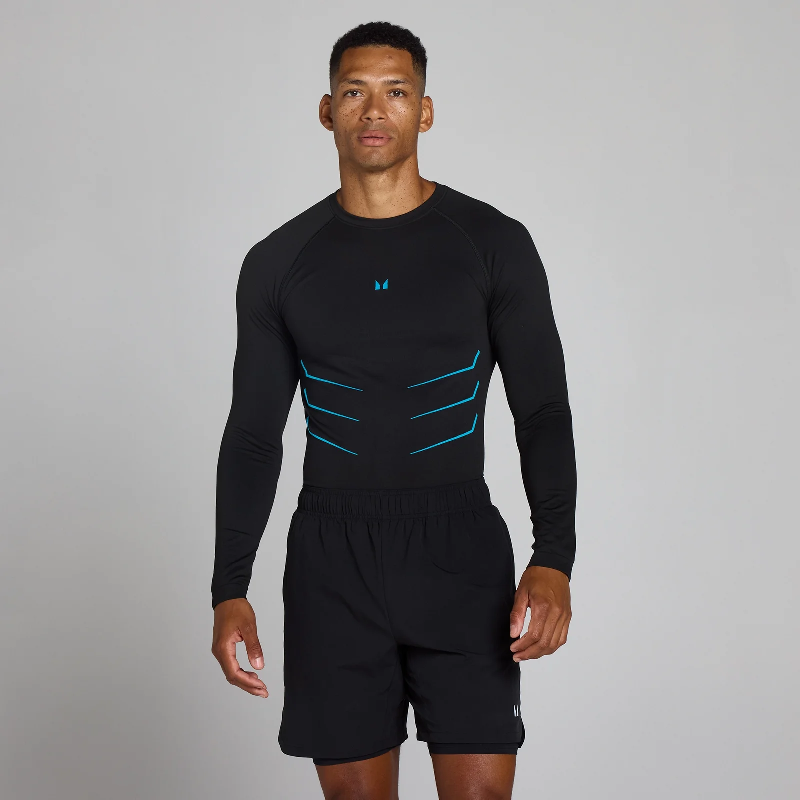 Lift Muscle Fit Naadloze Longsleeve - Gewassen Zwart/Power Blue - XS Afbeelding 1