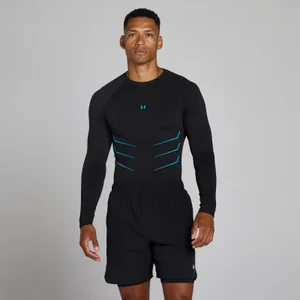 Lift Muscle Fit Naadloze Longsleeve - Gewassen Zwart/Power Blue - Size XS