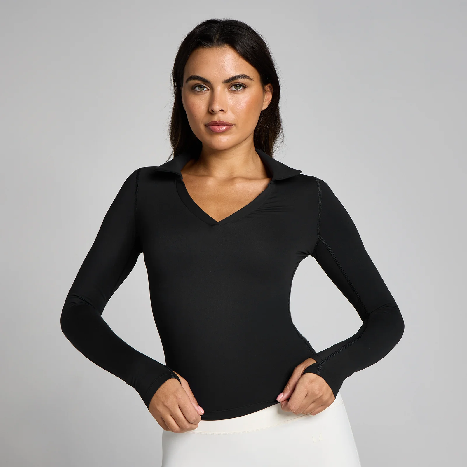 MP Dames Tempo Long Sleeve Collared Top - Zwart - M Afbeelding 1