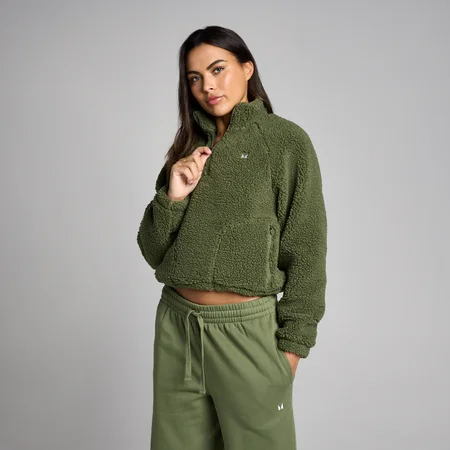 MP Women's Cropped Borg 1/4 Zip Fleece - Gewassen Olijf