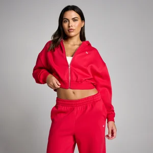 MP Dames Basic Zip Through Cropped Hoodie - Chilli - Size XS
