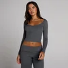 MP Dames V-Hals Geribbelde Longsleeve - Robuust Grijs