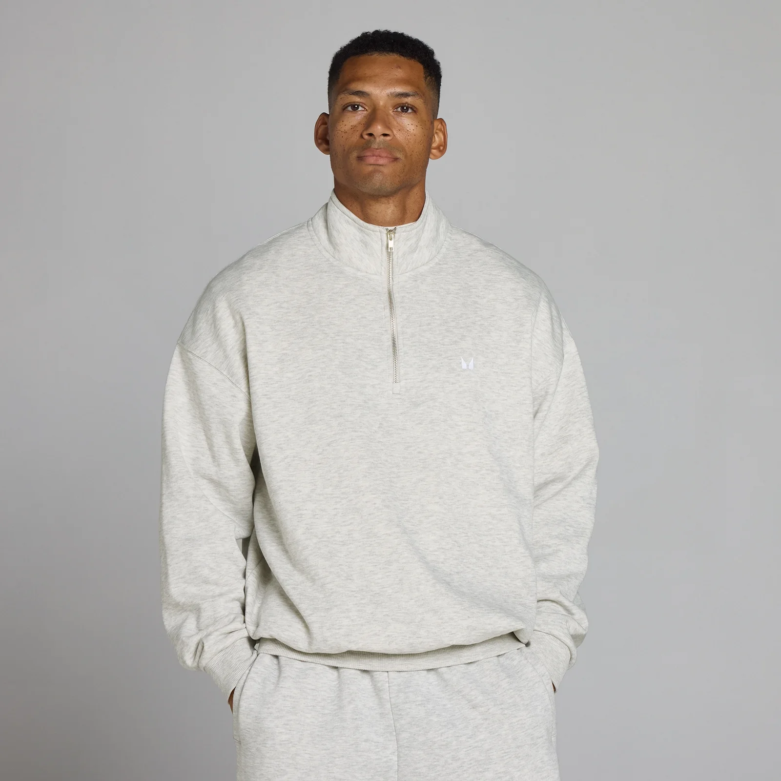 MP Men's Rest Day Oversized 1/4 Zip - Light Grey Marl - L Afbeelding 1