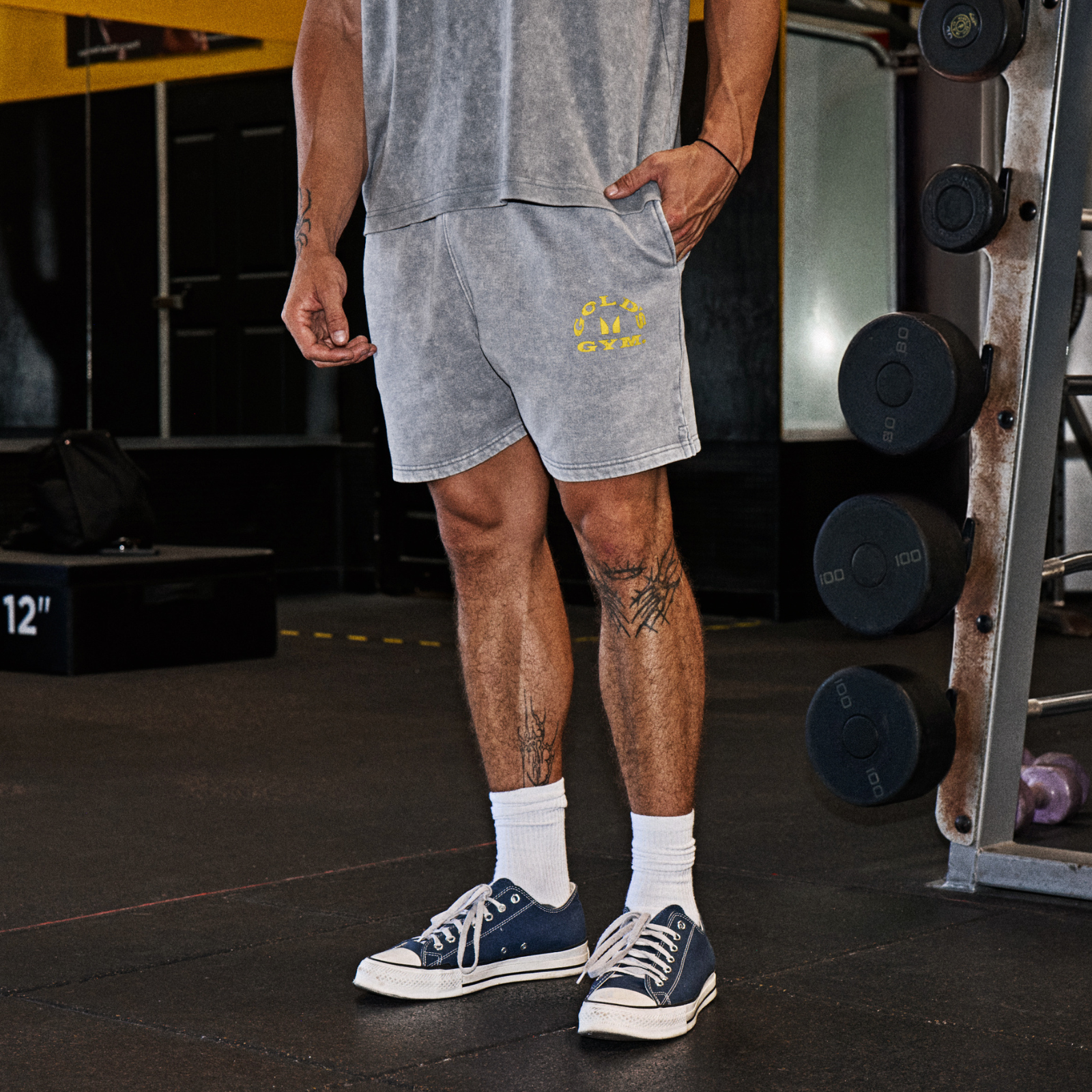 MP X Gold's Heren Washed Graphic Oversized Sweat Shorts - Steel Blue - XS Afbeelding 1