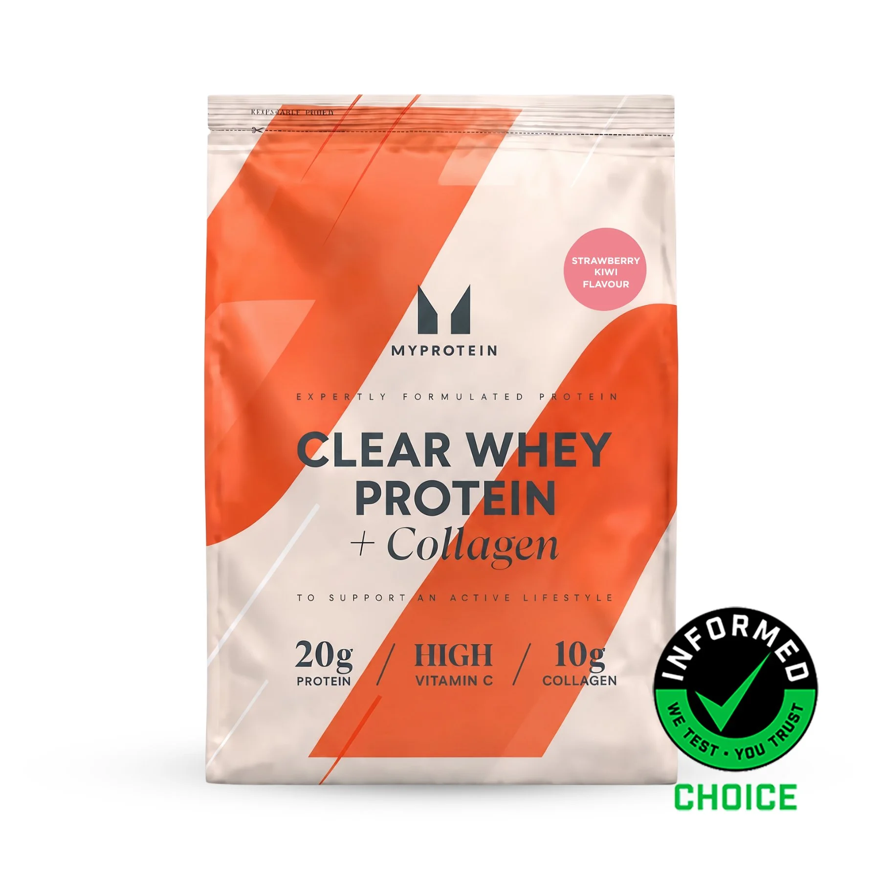 Clear Protein | Whey & Collagen - 480G - 20servings - Aardbei Kiwi Afbeelding 1