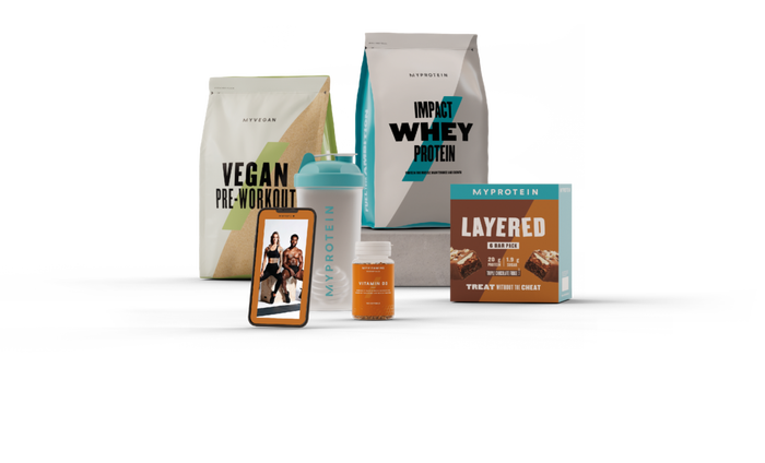 Een mix van Myprotein en Myvegan eiwitproducten voor spieropbouw.